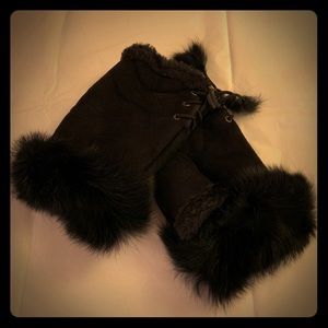 Genuine Rabbit fur & faux suede fingerless gloves